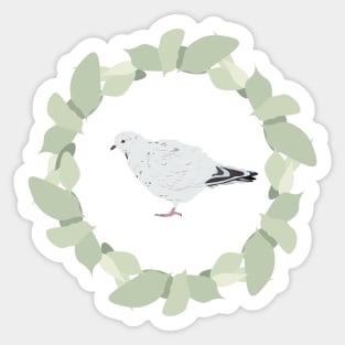 White Pigeon in Leaf Circle Sticker